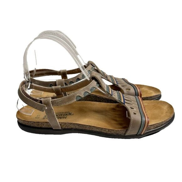 Naot Size 40 9 Leather Ankle Strap Sandals Odelia Tribal Design Beige - Picture 6 of 10